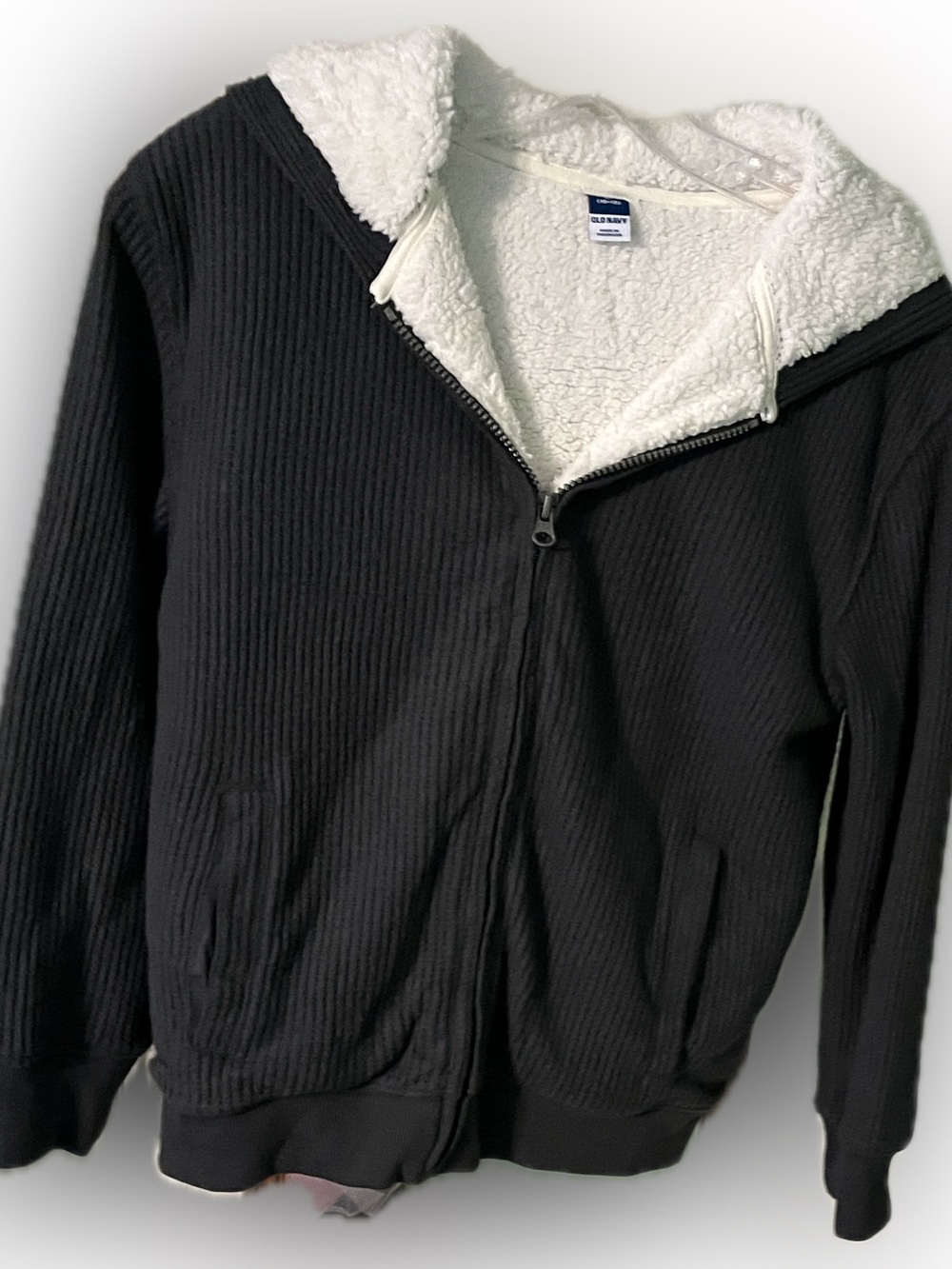 Gray Sherpa-Lined Zip-Up Hoodie, Size L